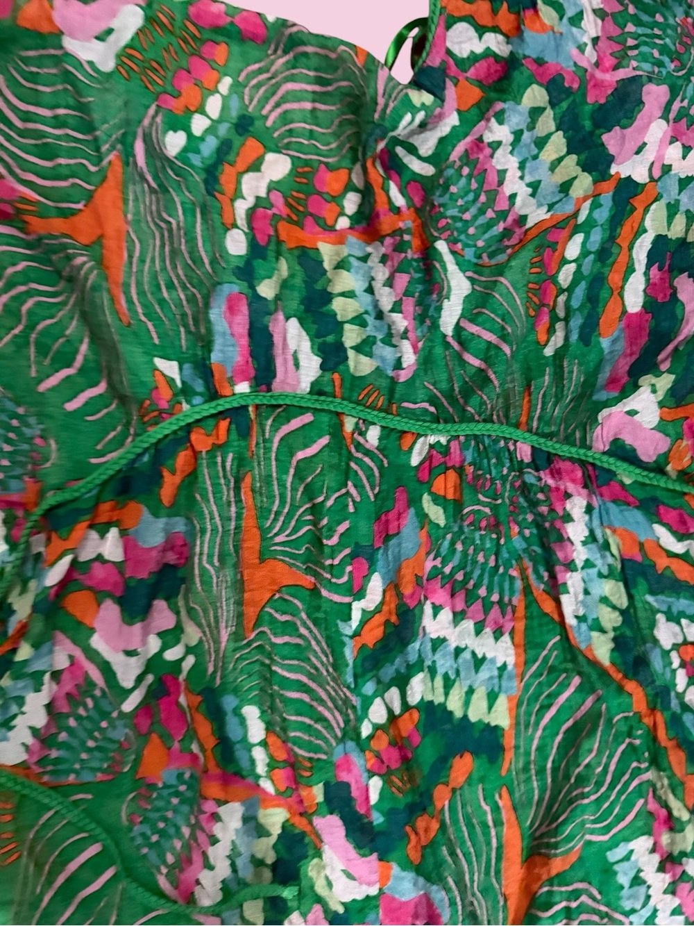 🎀NEW IN🎀Boho Whimsy Beach Cover Up/Dress🎀Braided Details🎀Small🎀Green & Pink!! - Picture 4 of 5